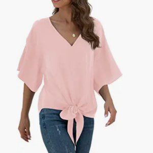 Glanzition Womens Tops Casual V Neck Button Up Loose Waffle Knit Tunic Henley Sh